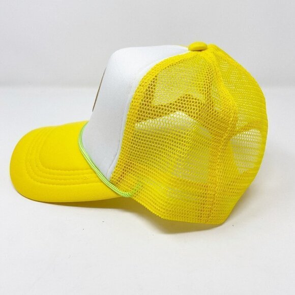 Yellow White Smiley Face Retro Trucker Snapback Hat Cap - Picture 9 of 15